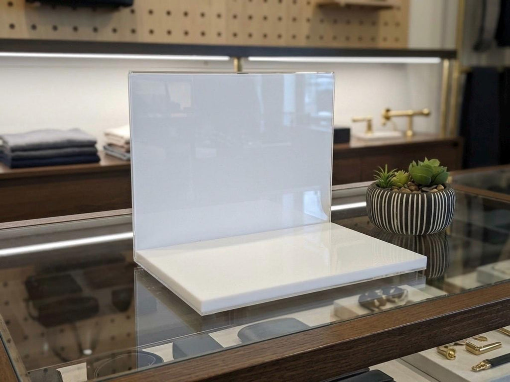Acrylic Product Display Stand: Beauty Store Marketing Display with changeable photo holder back panel