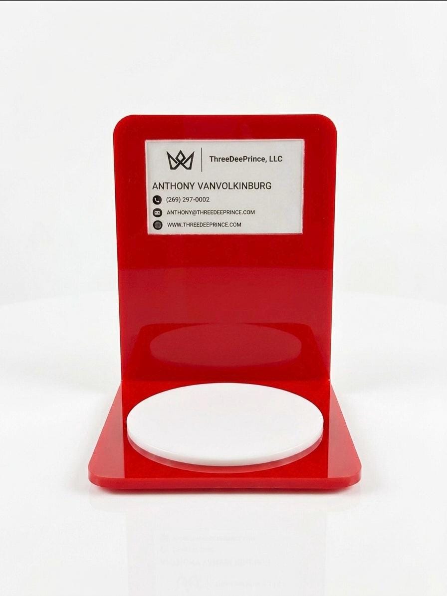 Acrylic Product Display Stand with Card Holder | Round Pedestal Riser for Candles, Jewelry & Cosmetics | Small Business Showcase