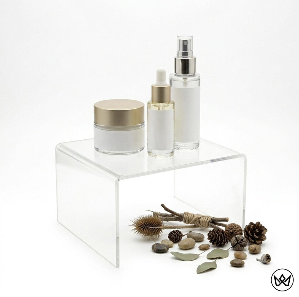 Clear Acrylic U-Shaped Display Riser | Multiple Sizes | Collectible Shelf for Figurines, Crystals