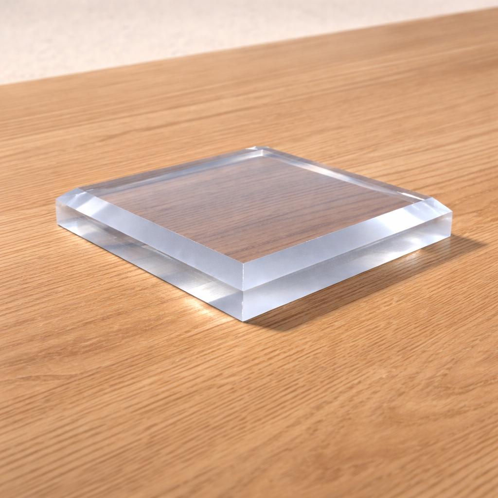Square Acrylic Display Base, Chamfered Edge Pedestal for Collectibles, Crystals & Figures, 1/2" Thick, Custom Size