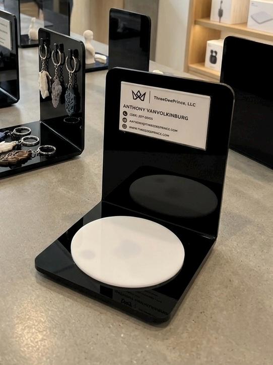 Acrylic Product Display Stand with Card Holder | Round Pedestal Riser for Candles, Jewelry & Cosmetics | Small Business Showcase