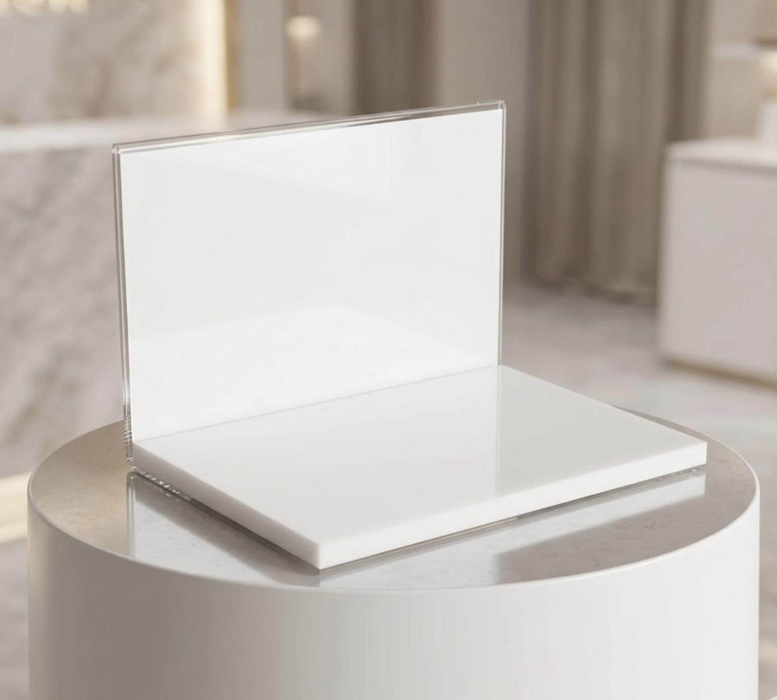 Acrylic Product Display Stand: Beauty Store Marketing Display with changeable photo holder back panel