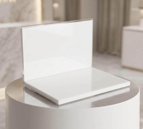 Acrylic Product Display Stand: Beauty Store Marketing Display with changeable photo holder back panel