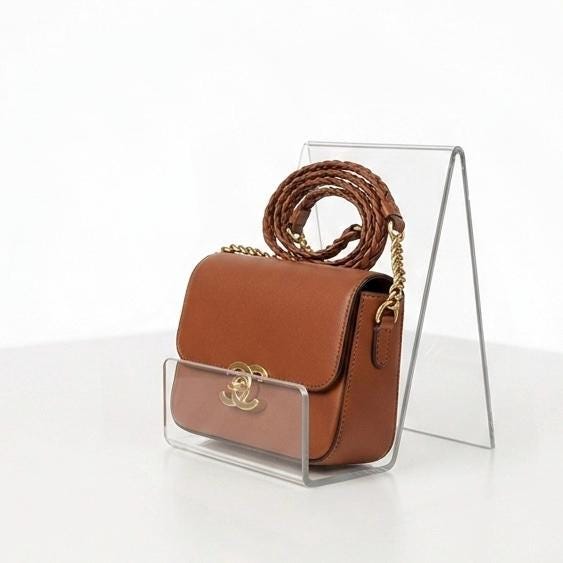 Clear Acrylic Handbag Display Stand | Retail Bag Display for Boutiques | Countertop Purse Fixture