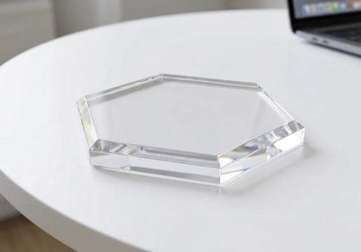 Clear Acrylic Hexagon Display Riser, Chamfered Edge Block Base for Crystals & Minerals, 1/2" Thick, Custom Size