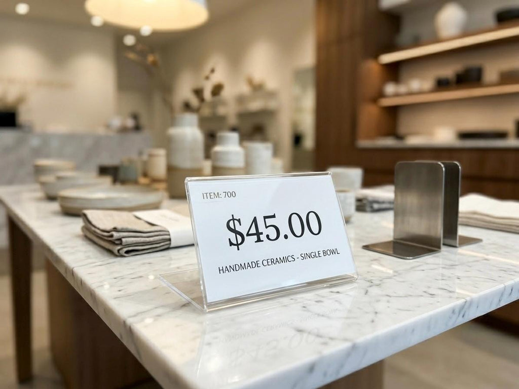 Angled Acrylic Sign Holder - Slanted Shelf Talker for Retail - Clear Countertop Price Sign & Tabletop Card Display for Small Business