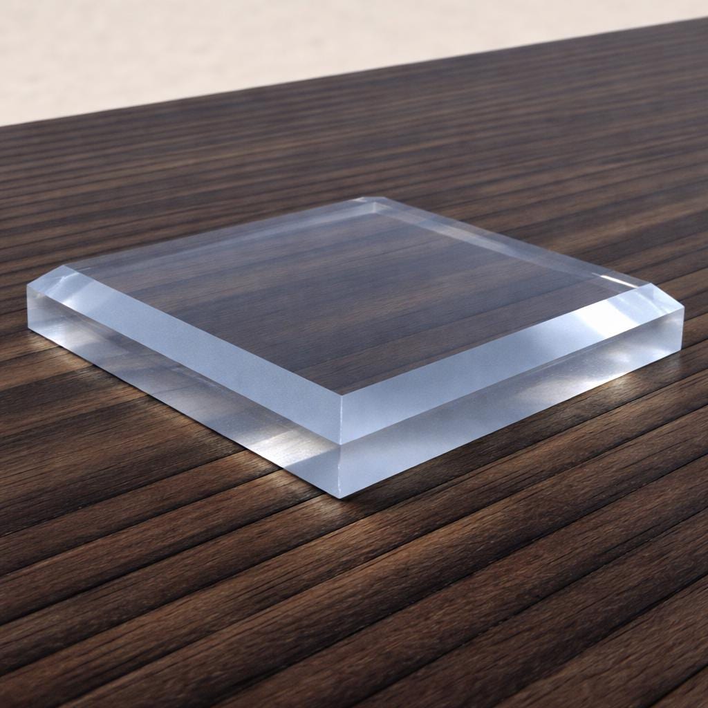 Square Acrylic Display Base, Chamfered Edge Pedestal for Collectibles, Crystals & Figures, 1/2" Thick, Custom Size