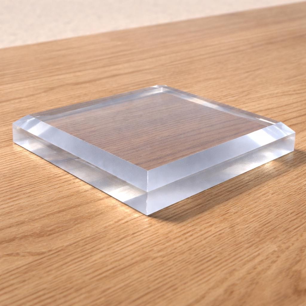 Square Acrylic Display Base, Chamfered Edge Pedestal for Collectibles, Crystals & Figures, 1/2" Thick, Custom Size