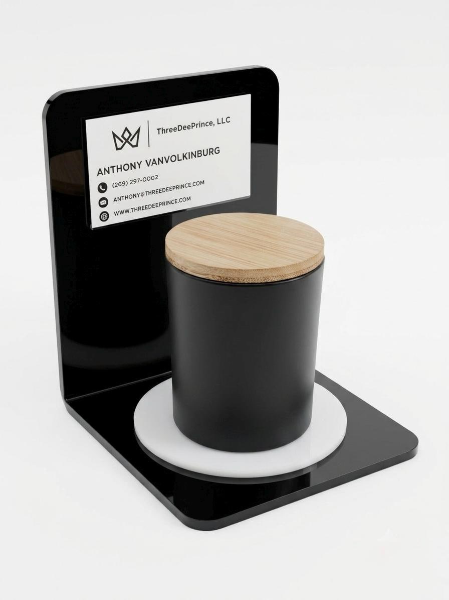 Acrylic Product Display Stand with Card Holder | Round Pedestal Riser for Candles, Jewelry & Cosmetics | Small Business Showcase