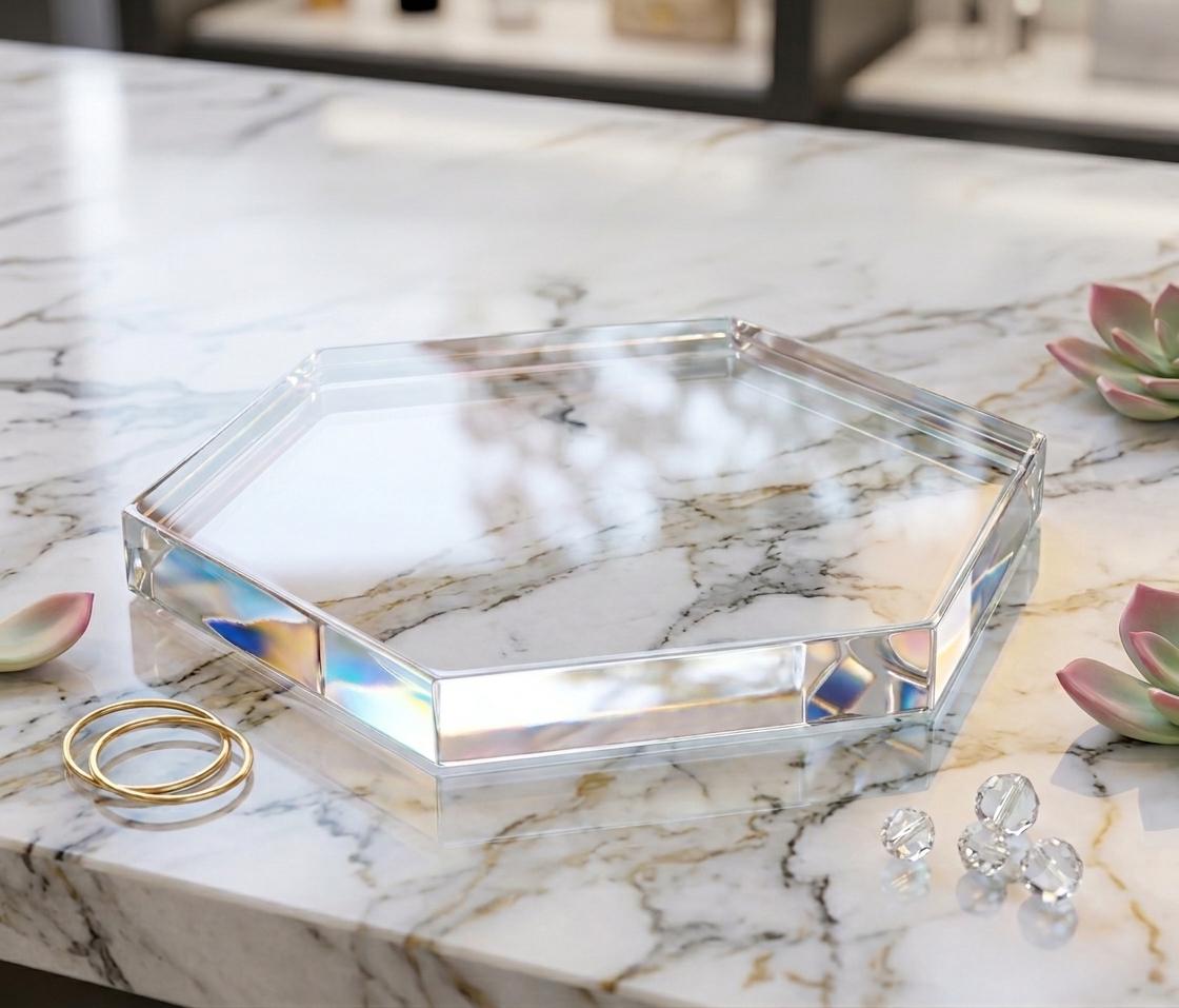 Clear Acrylic Hexagon Display Riser - 1/2 inch Thick Block Base for Crystals, Minerals, Product Display, Photography Prop