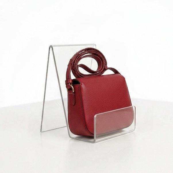 Clear Acrylic Handbag Display Stand | Retail Bag Display for Boutiques | Countertop Purse Fixture