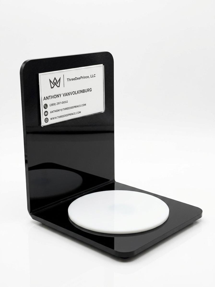 Acrylic Product Display Stand with Card Holder | Round Pedestal Riser for Candles, Jewelry & Cosmetics | Small Business Showcase