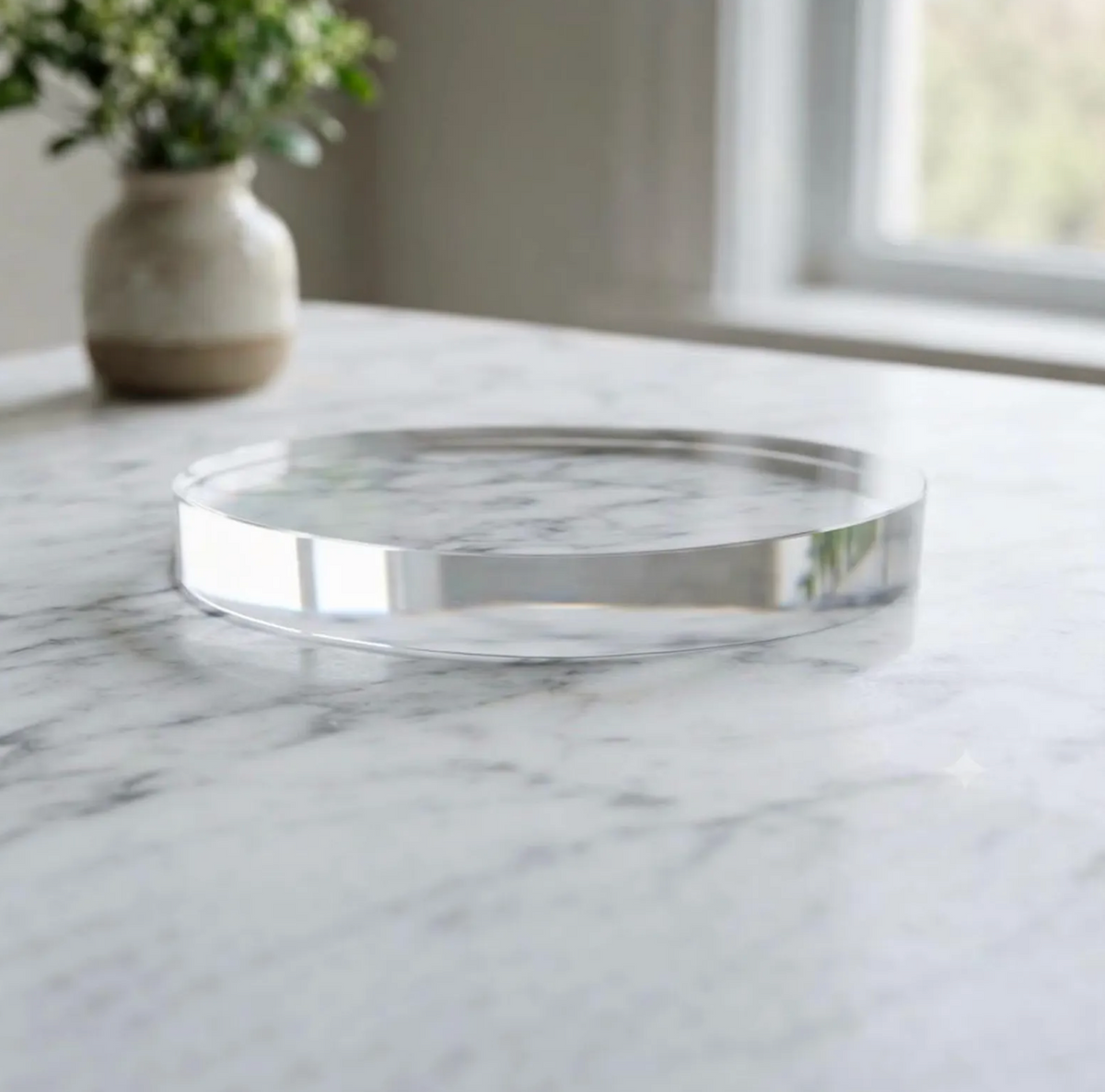Clear acrylic circle blanks for UV printing, 1 inch thick, made by Prince Fabrication