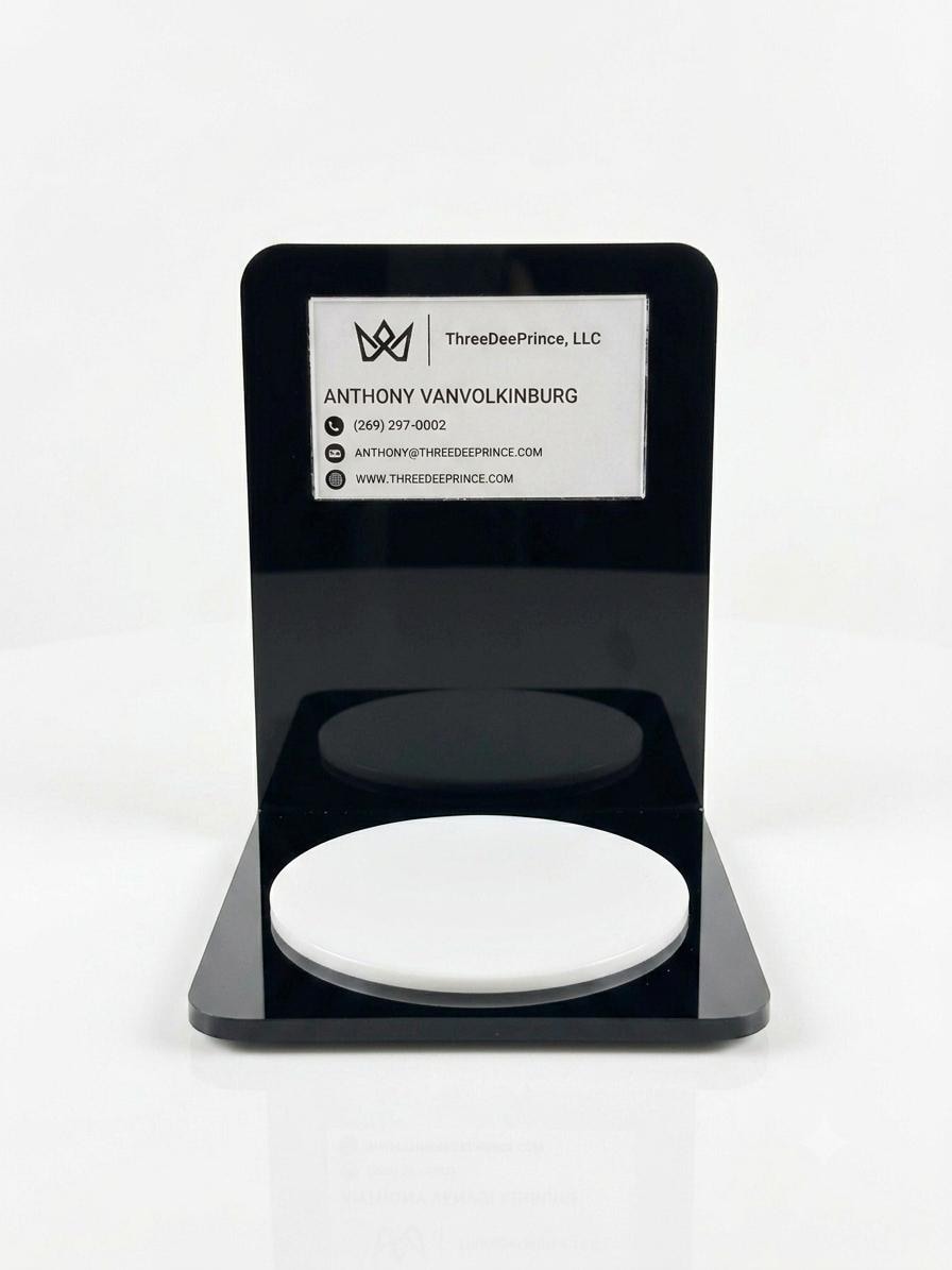 Acrylic Product Display Stand with Card Holder | Round Pedestal Riser for Candles, Jewelry & Cosmetics | Small Business Showcase