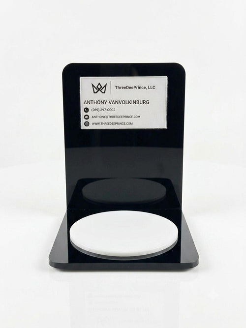 Acrylic Product Display Stand with Card Holder | Round Pedestal Riser for Candles, Jewelry & Cosmetics | Small Business Showcase