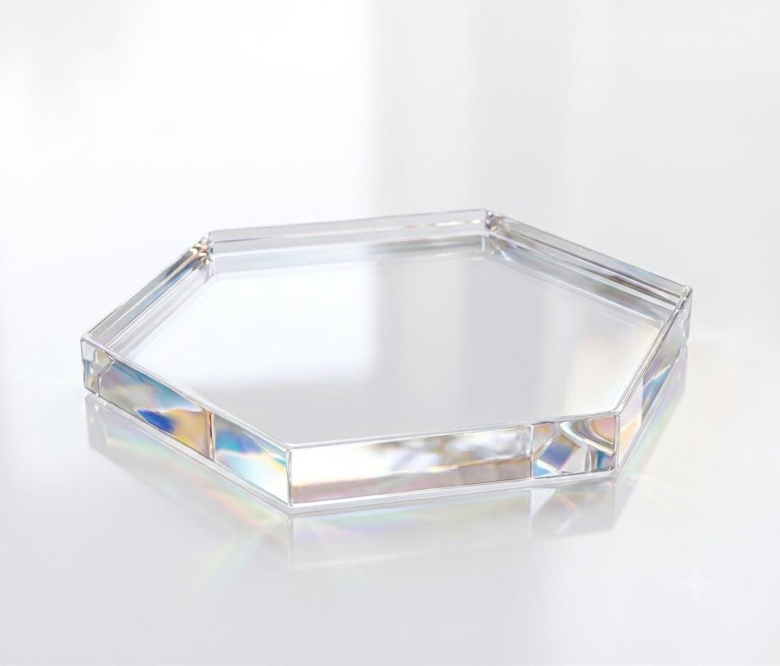 Clear Acrylic Hexagon Display Riser - 1/2 inch Thick Block Base for Crystals, Minerals, Product Display, Photography Prop