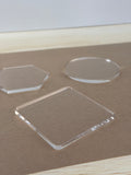 Clear acrylic coaster blanks in round, square and hexagon
