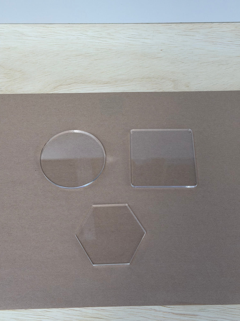 Round, square and hexagon acrylic coaster blanks from above