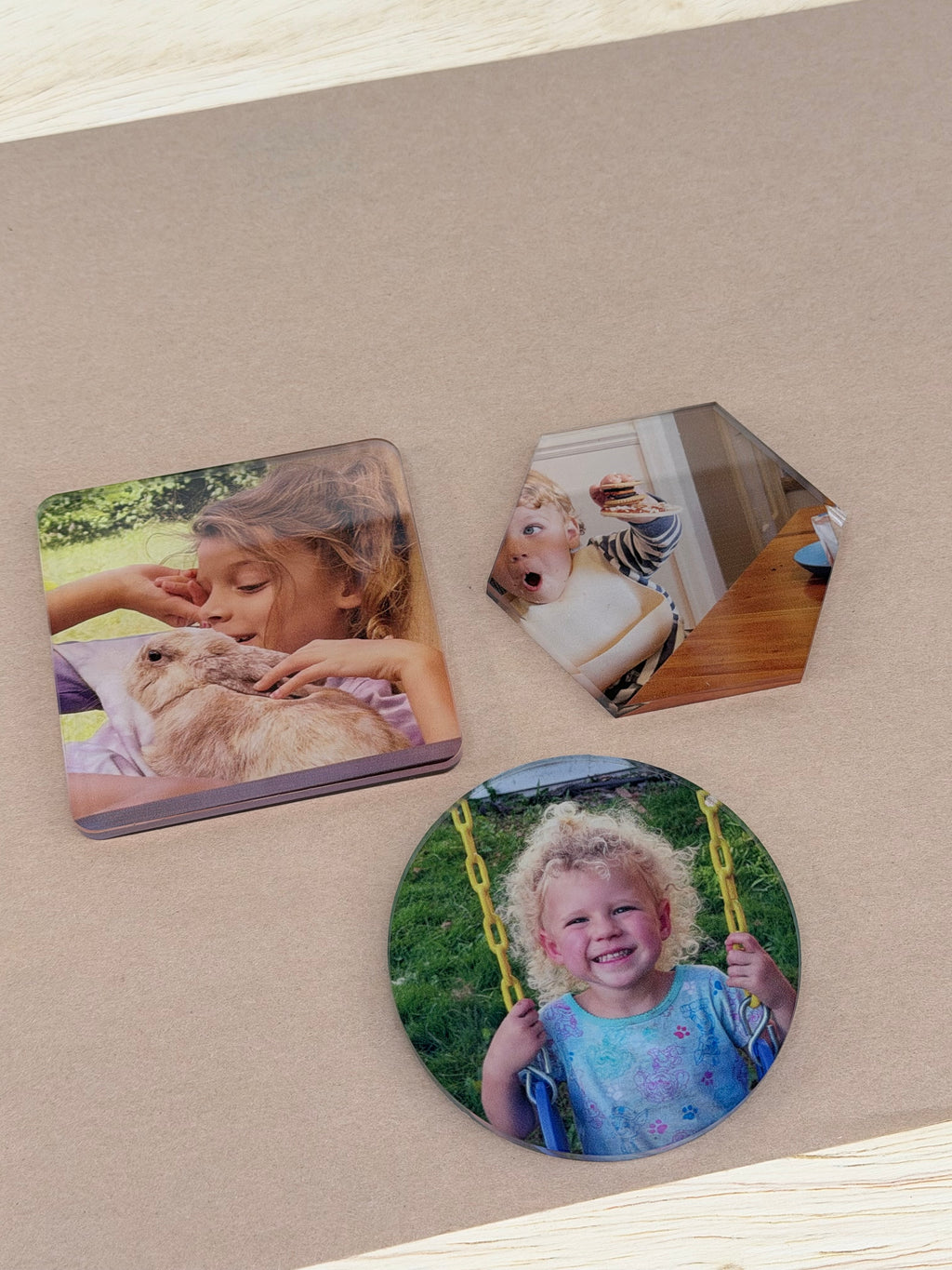 UV printed photo coasters made from 1/4 inch clear acrylic coaster blanks
