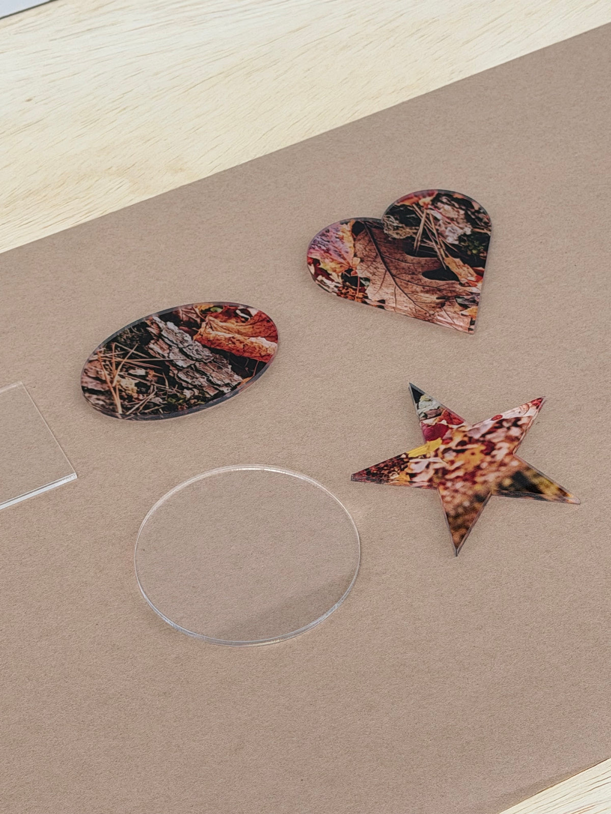 UV printed photo plaques on 1/4 inch acrylic heart, oval and star blanks