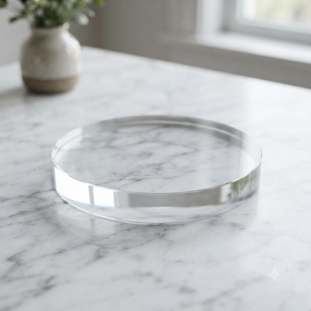 1” thick! Round Acrylic Display Base, 1 Inch Thick Clear Disc, Custom Size Circle, Cake Stand & Sculpture Pedestal, Museum Quality