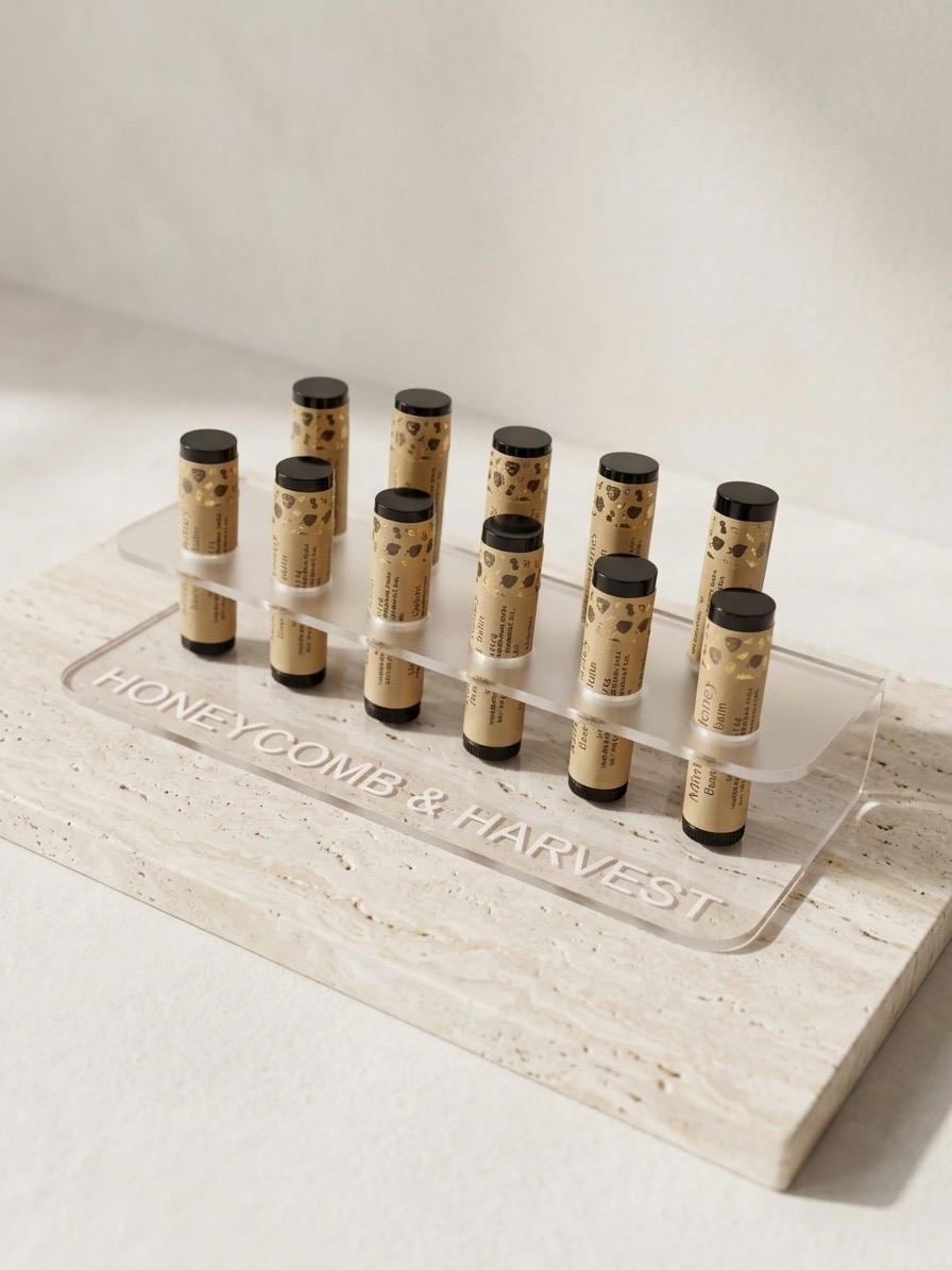Personalized Lip Balm Holder | Acrylic Chapstick Display Stand | Custom Engraved Retail Countertop Display for Small Business & Boutique