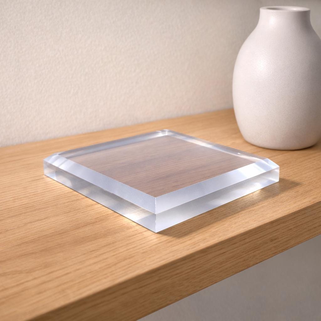 Square Acrylic Display Base, Chamfered Edge Pedestal for Collectibles, Crystals & Figures, 1/2" Thick, Custom Size