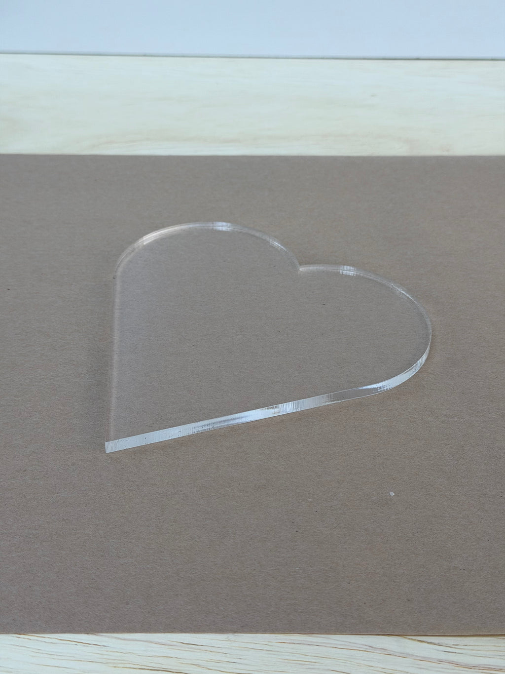 Clear 1/4 inch cast acrylic heart blank for UV printing, laser cut with a polished edge