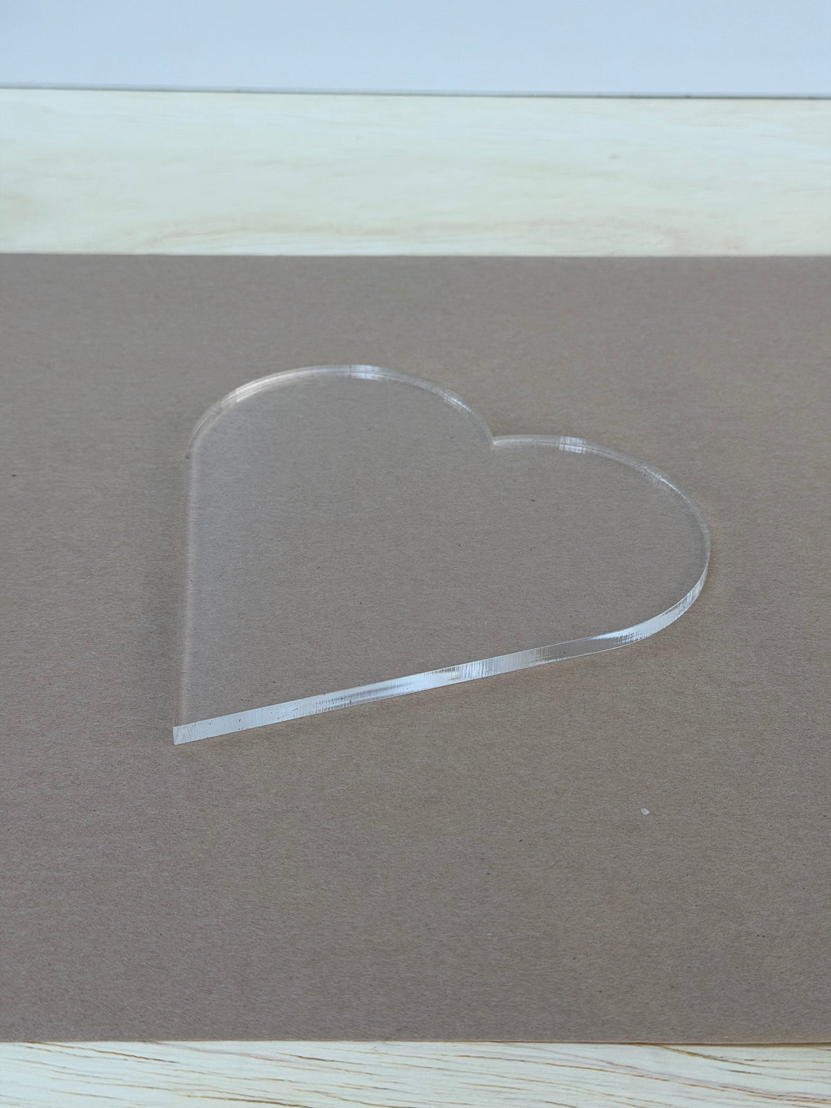 Clear 1/4 inch cast acrylic heart blank for UV printing, laser cut with a polished edge