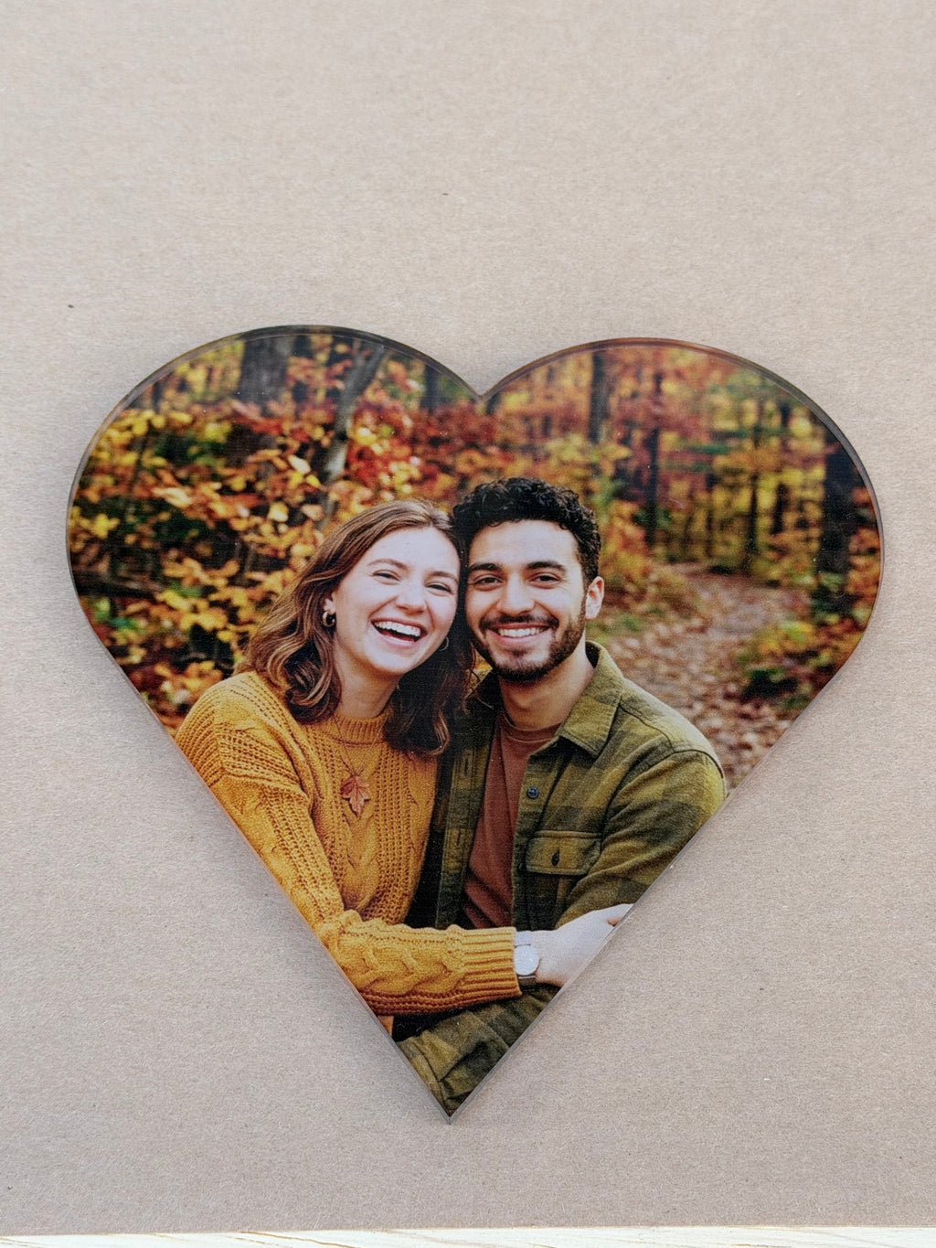 1/4 inch acrylic heart blank UV printed as a photo plaque