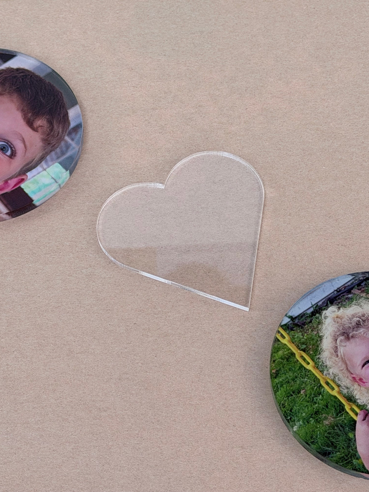 Clear 1/8 inch cast acrylic heart blank for UV printing, laser cut with a polished edge