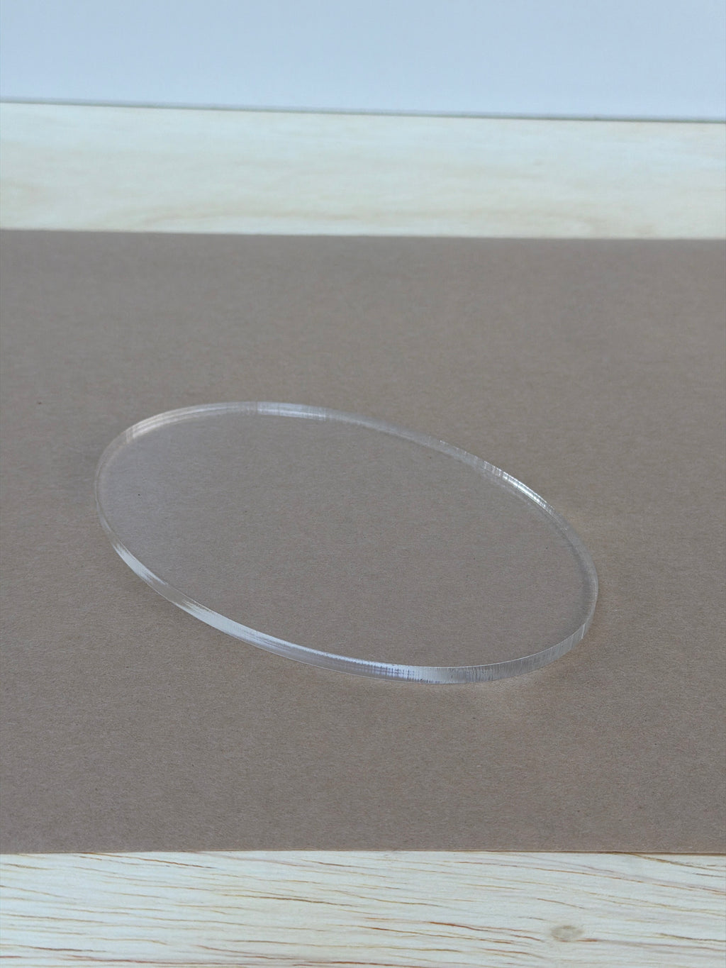 Clear 1/4 inch cast acrylic oval blank for UV printing, laser cut with a polished edge