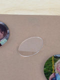 Clear 1/8 inch cast acrylic oval blank for UV printing, laser cut with a polished edge