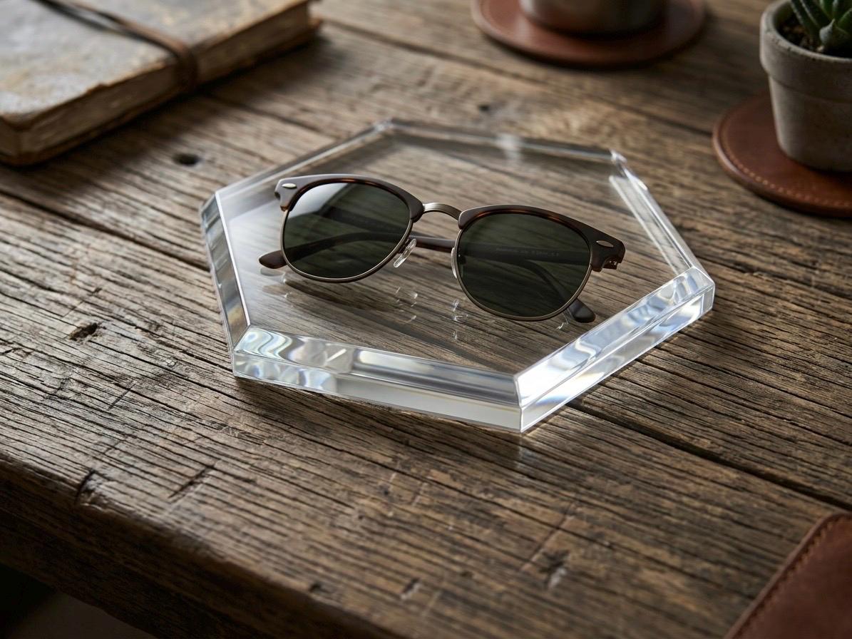 Clear Acrylic Hexagon Display Riser, Chamfered Edge Block Base for Crystals & Minerals, 1/2" Thick, Custom Size