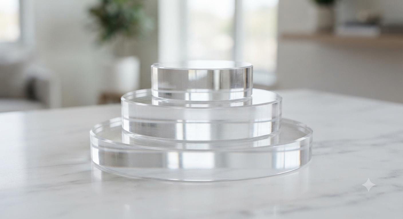 Acrylic Display Block Set of 3, 1 Inch Thick Clear Square Risers, Tiered Sizes, Solid Pedestal Bundle for Retail & Home Display