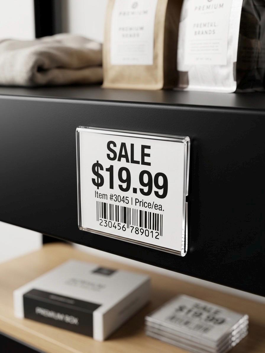 Clear Acrylic Shelf Label Holder - 2" x 1.5" Price Tag Display - Adhesive Mount for Retail Shelves