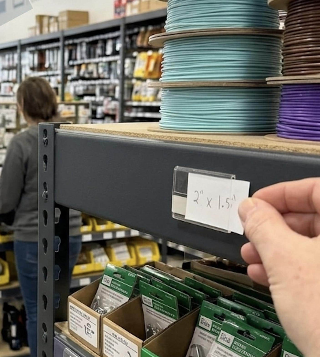 Clear Acrylic Shelf Label Holder - 2" x 1.5" Price Tag Display - Adhesive Mount for Retail Shelves