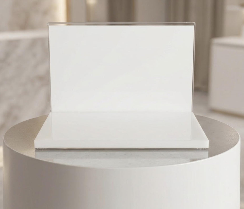 Acrylic Product Display Stand: Beauty Store Marketing Display with changeable photo holder back panel