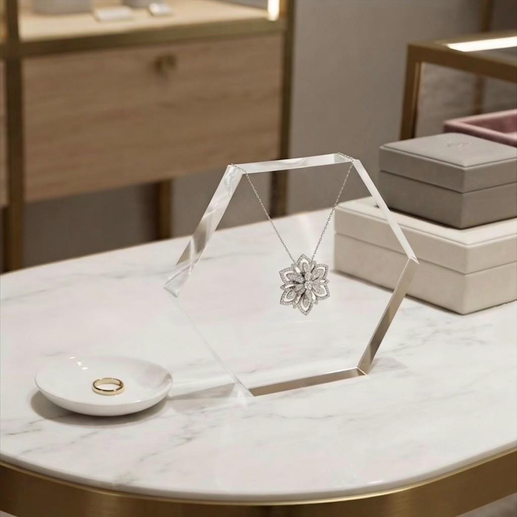 Hexagon Acrylic Display Base, 1 Inch Thick Clear Solid Block, Custom Size 3-23 Inch Across Flats, Geometric Riser & Pedestal