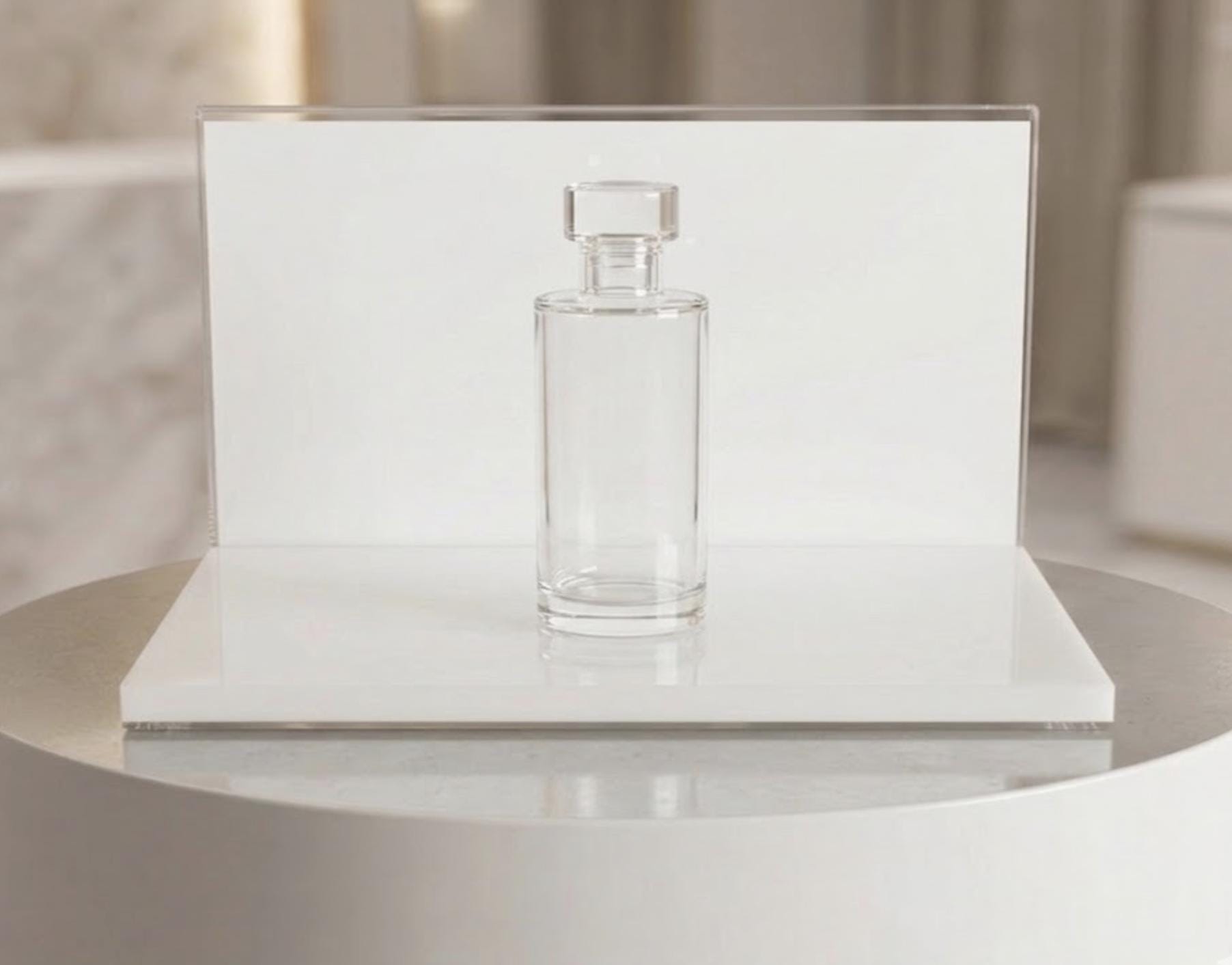 Acrylic Product Display Stand: Beauty Store Marketing Display with changeable photo holder back panel