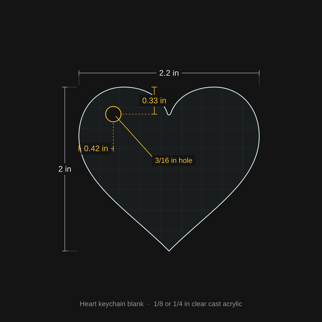 Heart keychain blank dimensions